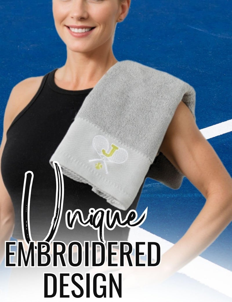 CybGene Embroidered Tennis Towel, Funny Tennis Gift for Men, Women & Lovers, Soft & Absorbent, Gray, Initial K - Image 2